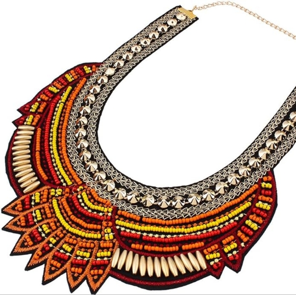 Exotic Orange/Red/Gold Boho Necklace - Picture 2 of 3